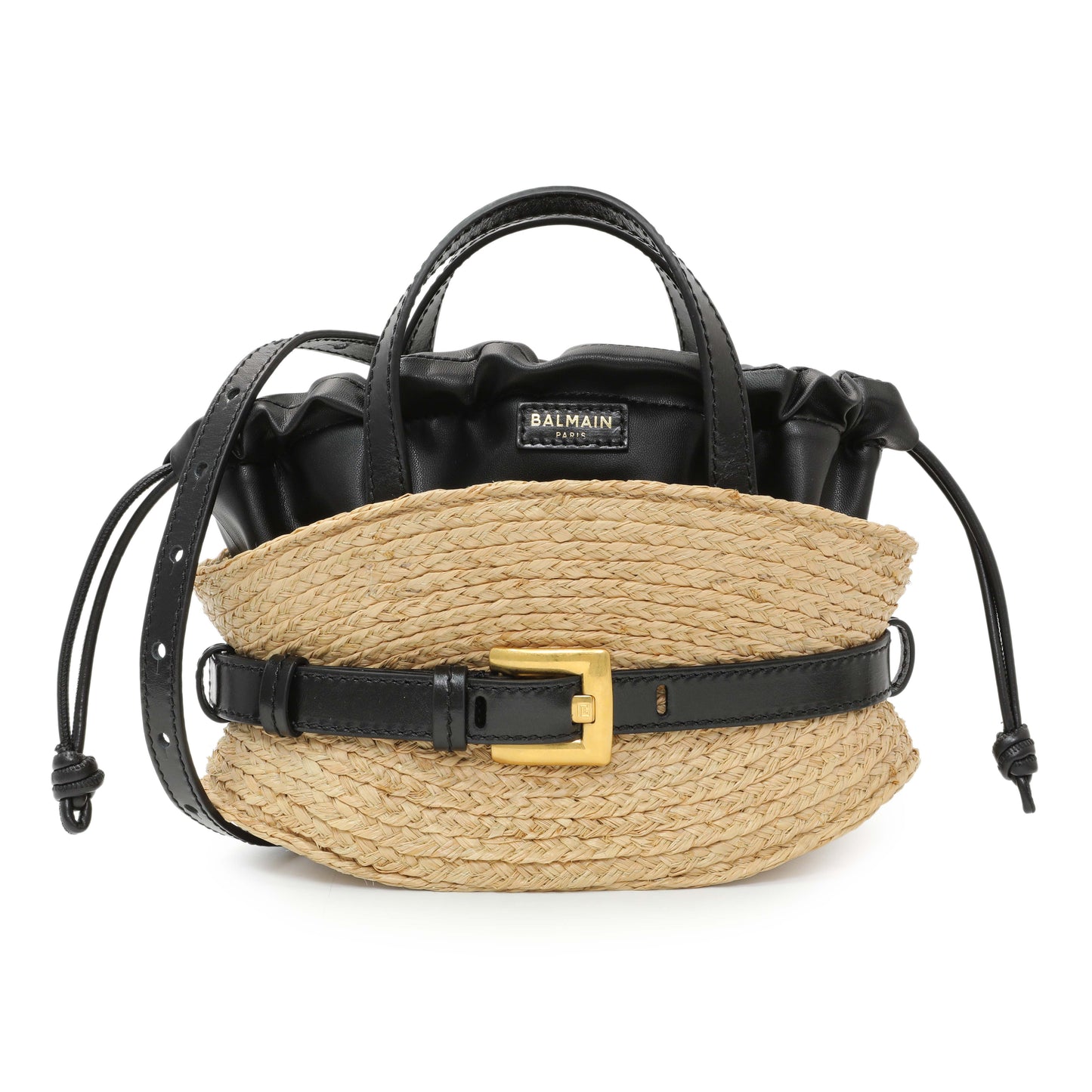 Exclusive Balmain Raffia Mini Shuffle Tote — Front View