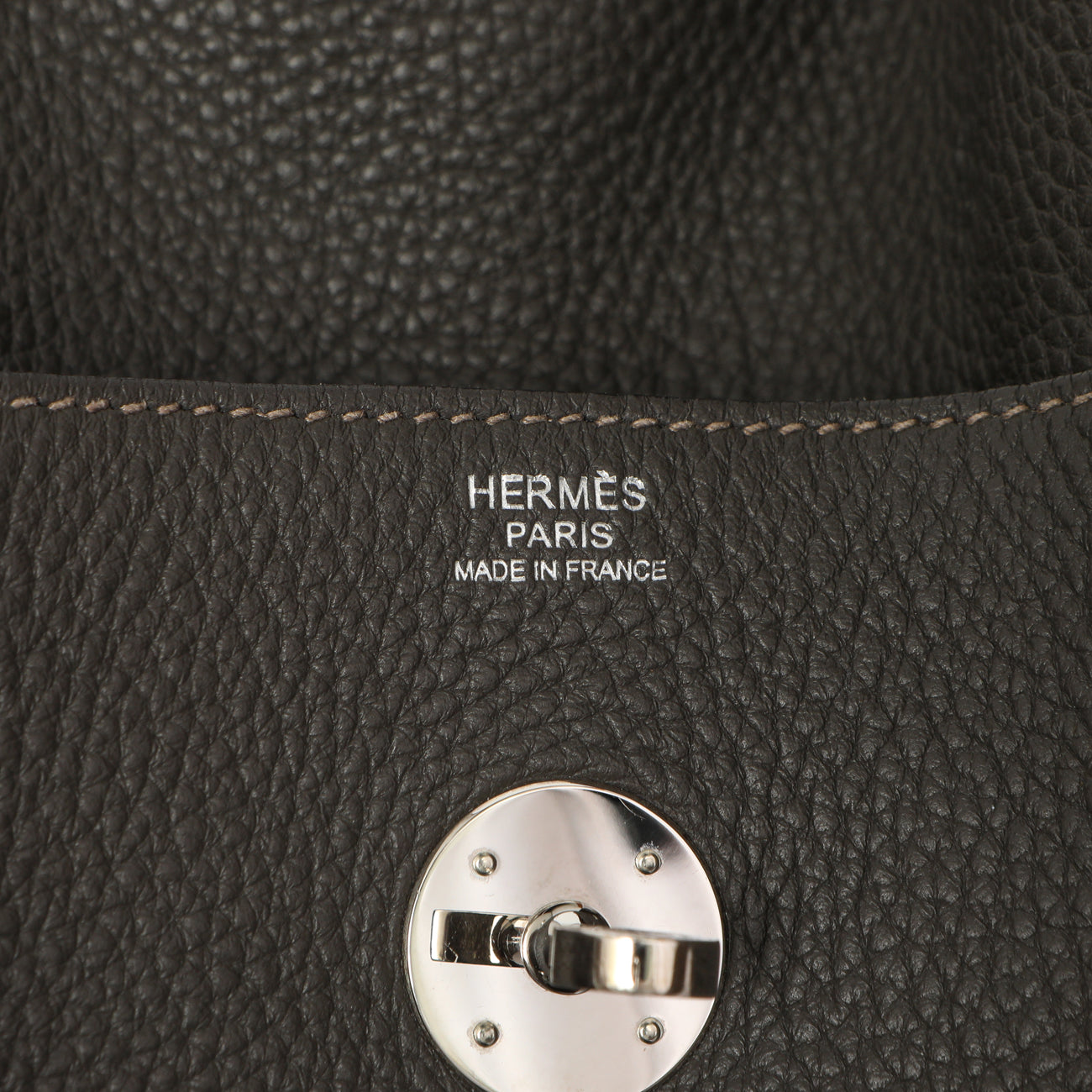 Exclusive Hermes Etain Etoupe Clemence Lindy 30 — Detail View