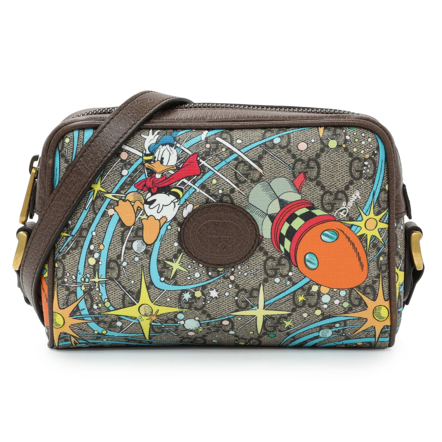 Exclusive Gucci X Disney GG Supreme Monogram Donald Duck Interlocking G Shoulder Bag — Front View