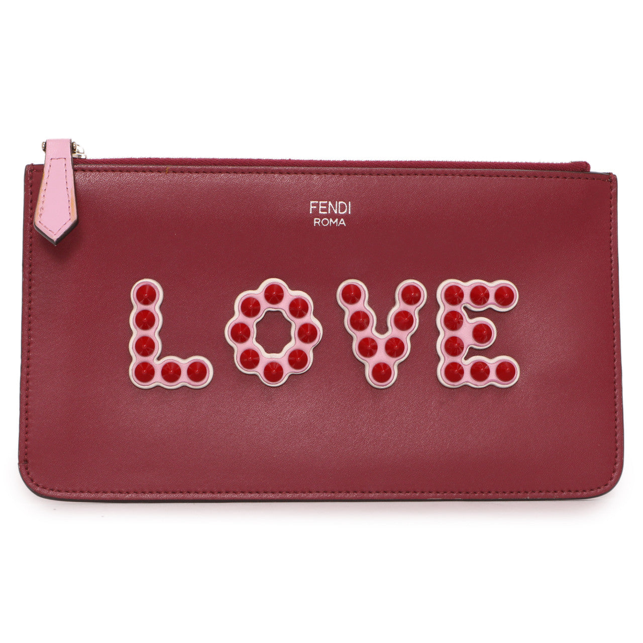 Exclusive Fendi Love Studded Vitello Liberty Zip Pouch — Front View