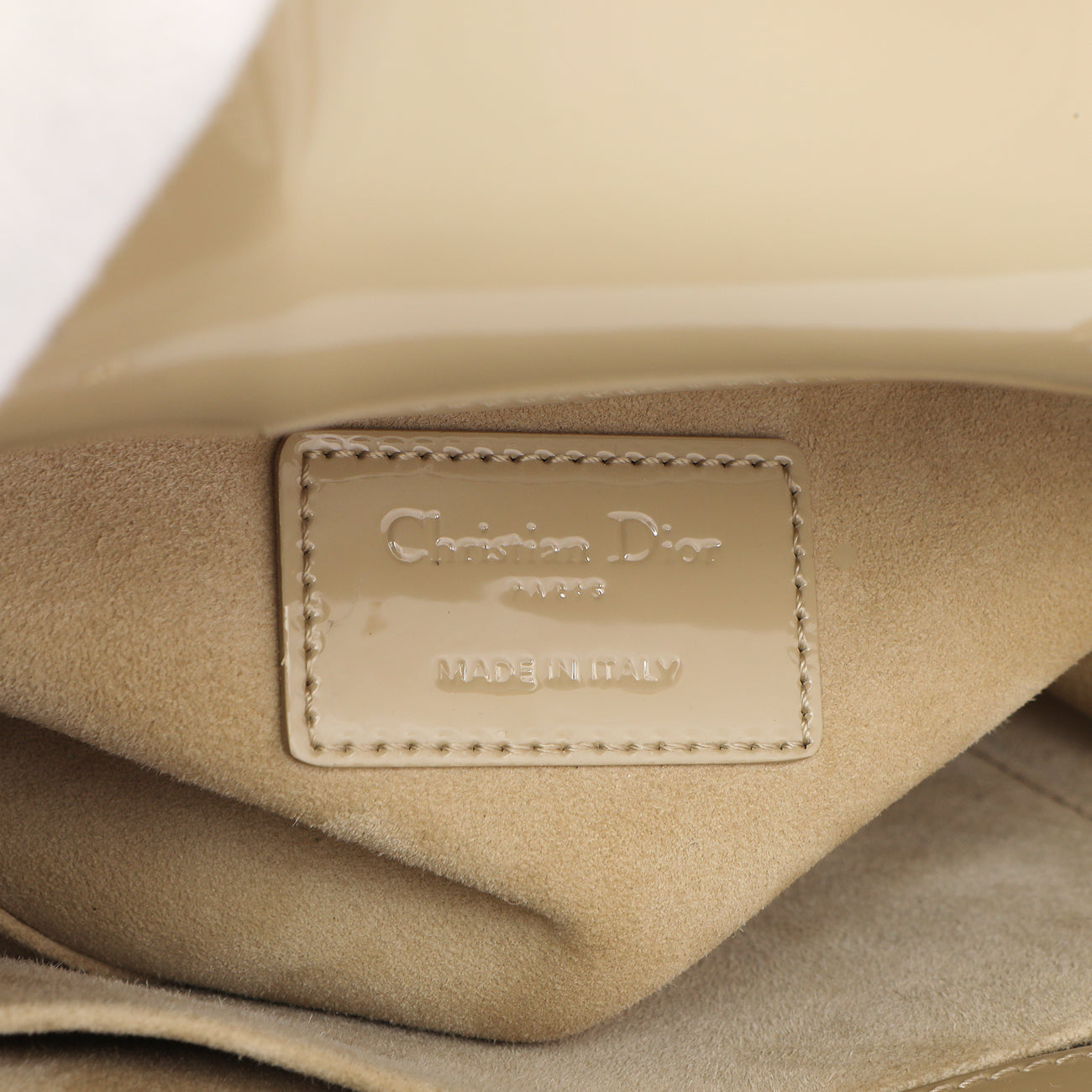 Exclusive Christian Dior Beige Patent Cannage Small Lady Dior — Detail View