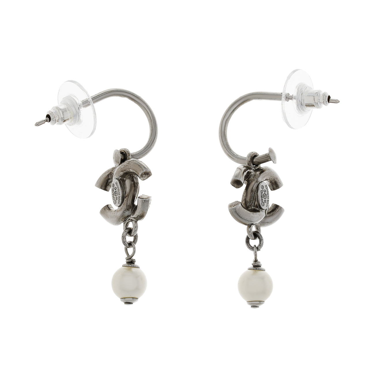 Exclusive Chanel Crystal CC Drop Earrings — Side View