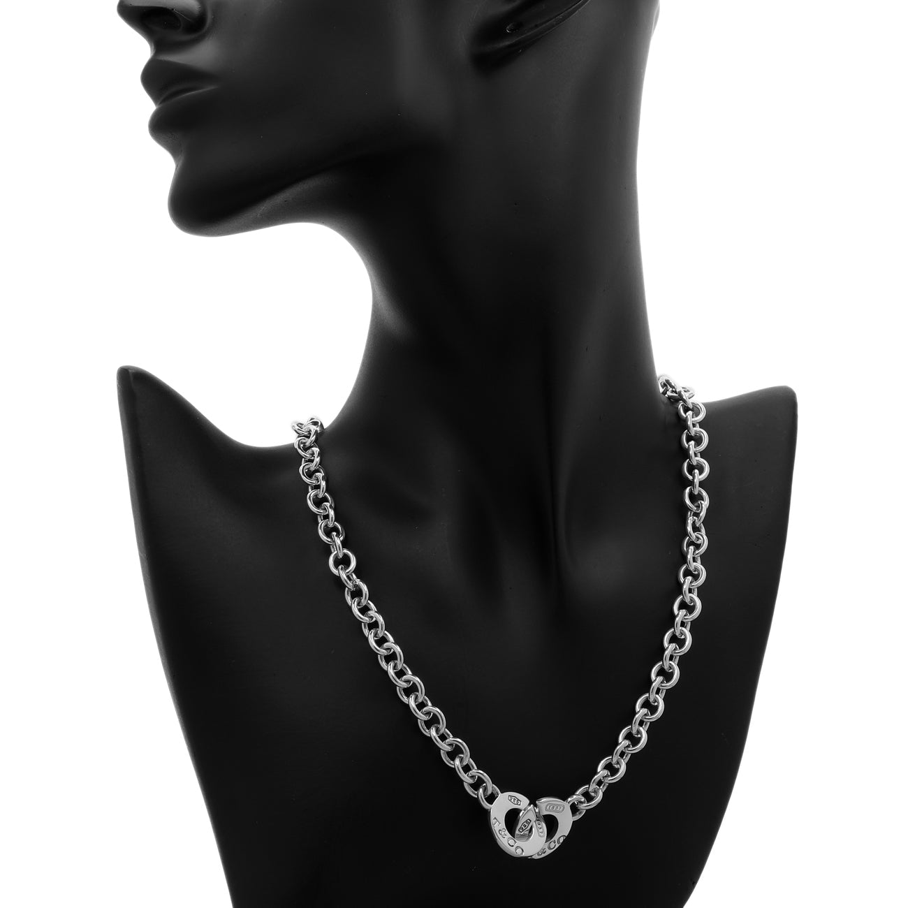 Exclusive Tiffany & Co. Sterling Silver Interlocking Circle Clasp Necklace — Side View