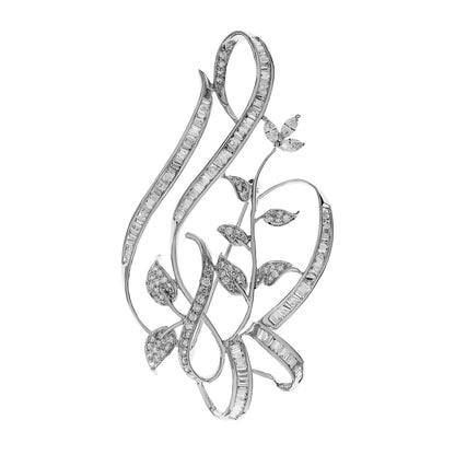 Exclusive 18K White Gold 4.29 Carat Floral Diamond Brooch — Front View