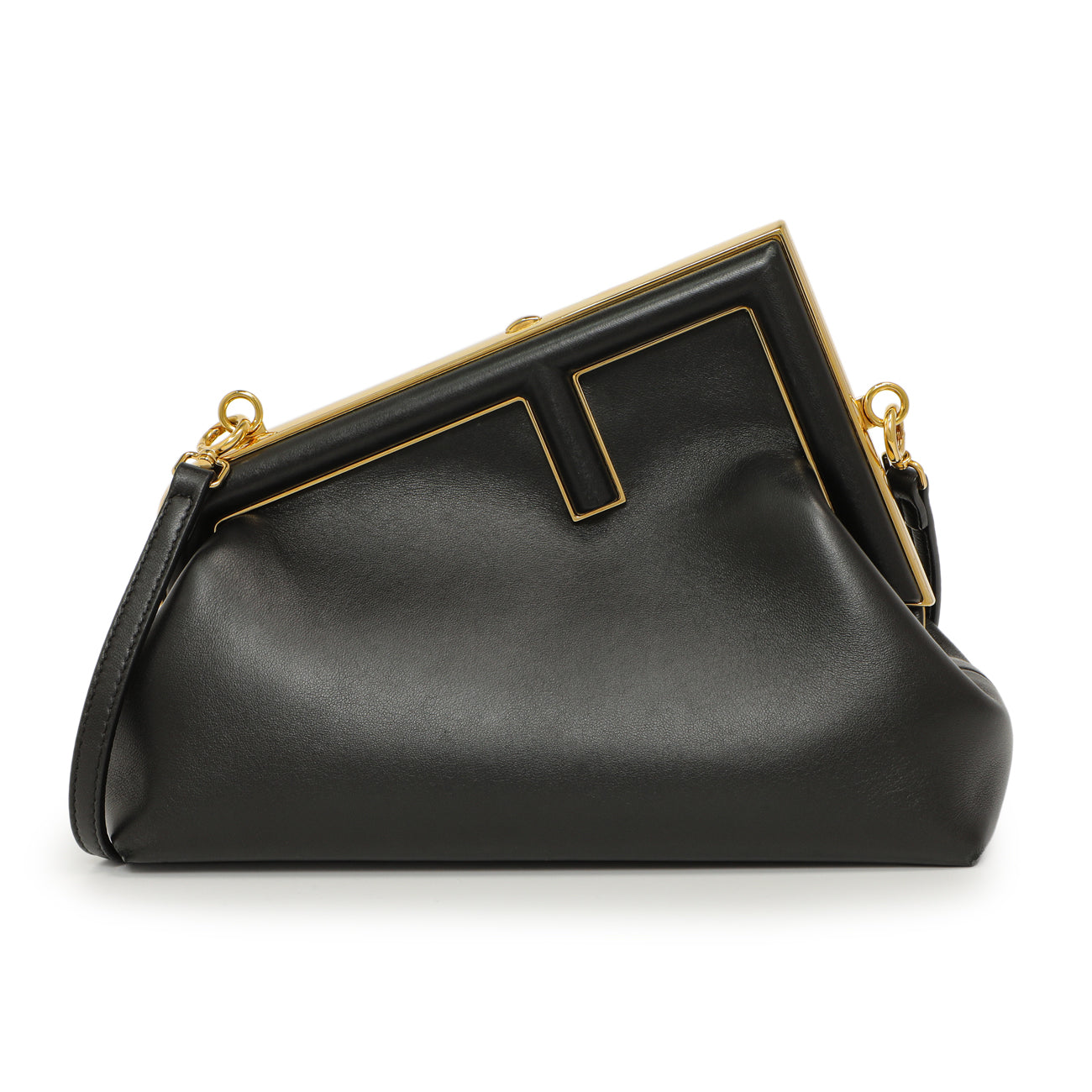 Exclusive Fendi Black Shiny Nappa Small Fendi First — Front View