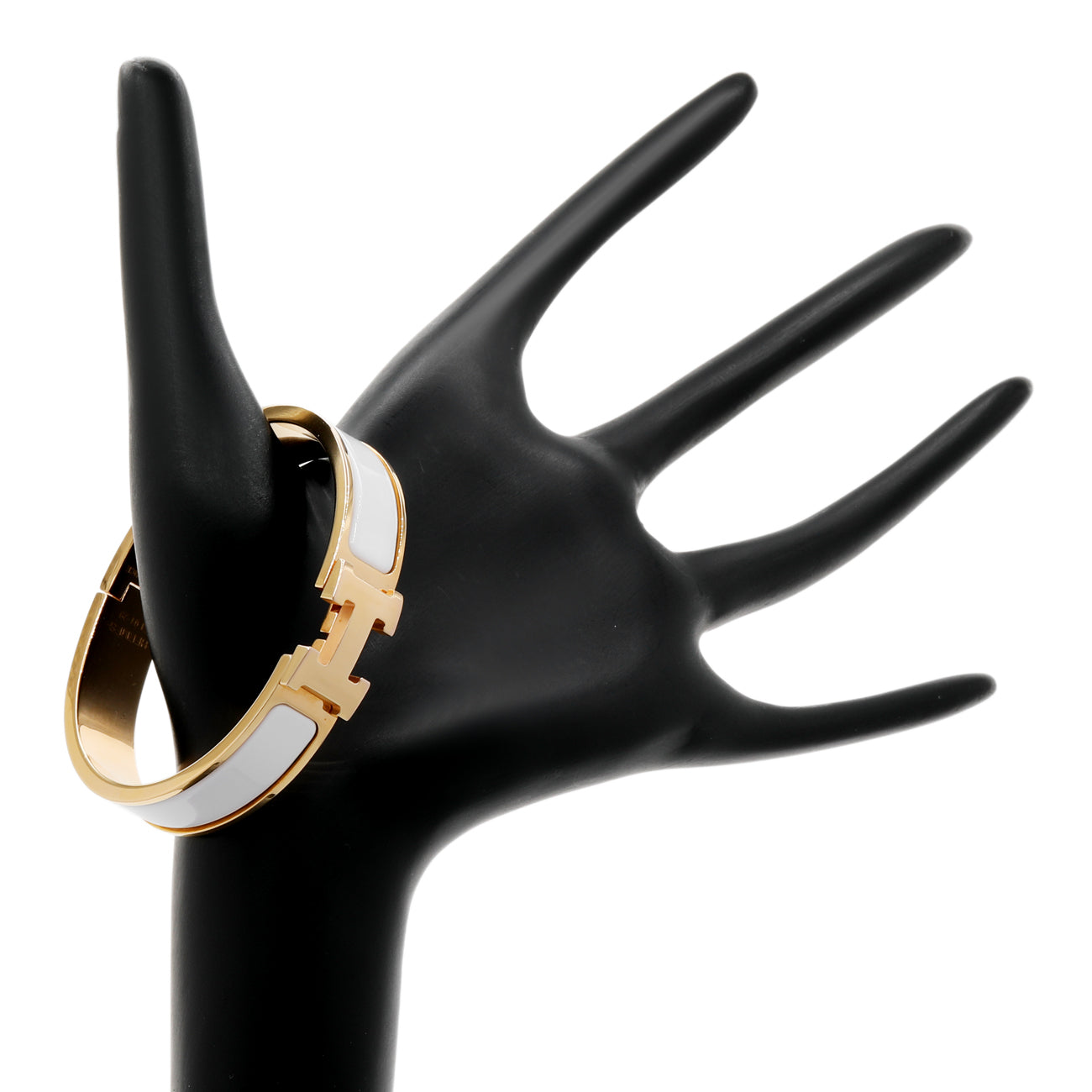 Exclusive Hermes Rose Gold White Enamel Clic H Bracelet — Back View