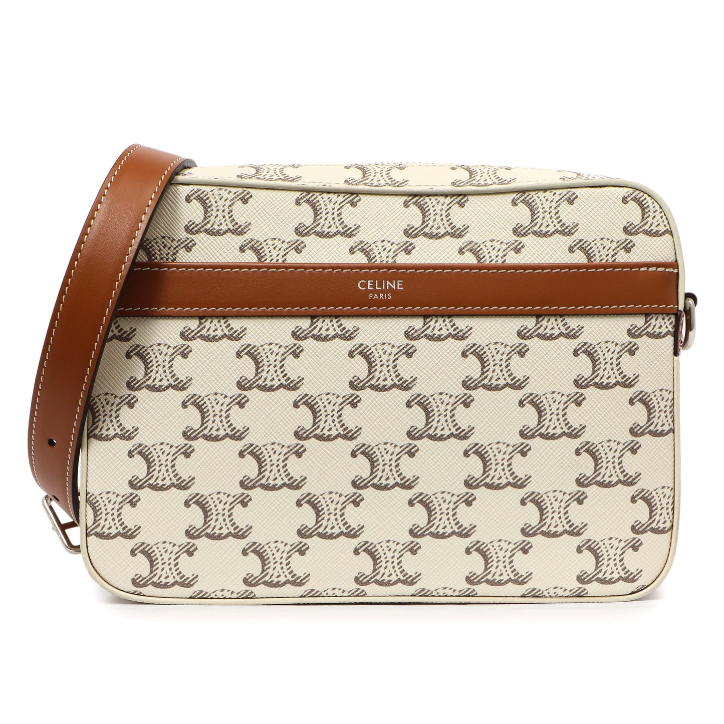 Exclusive Celine White Triomphe Canvas Small Messenger — Front View