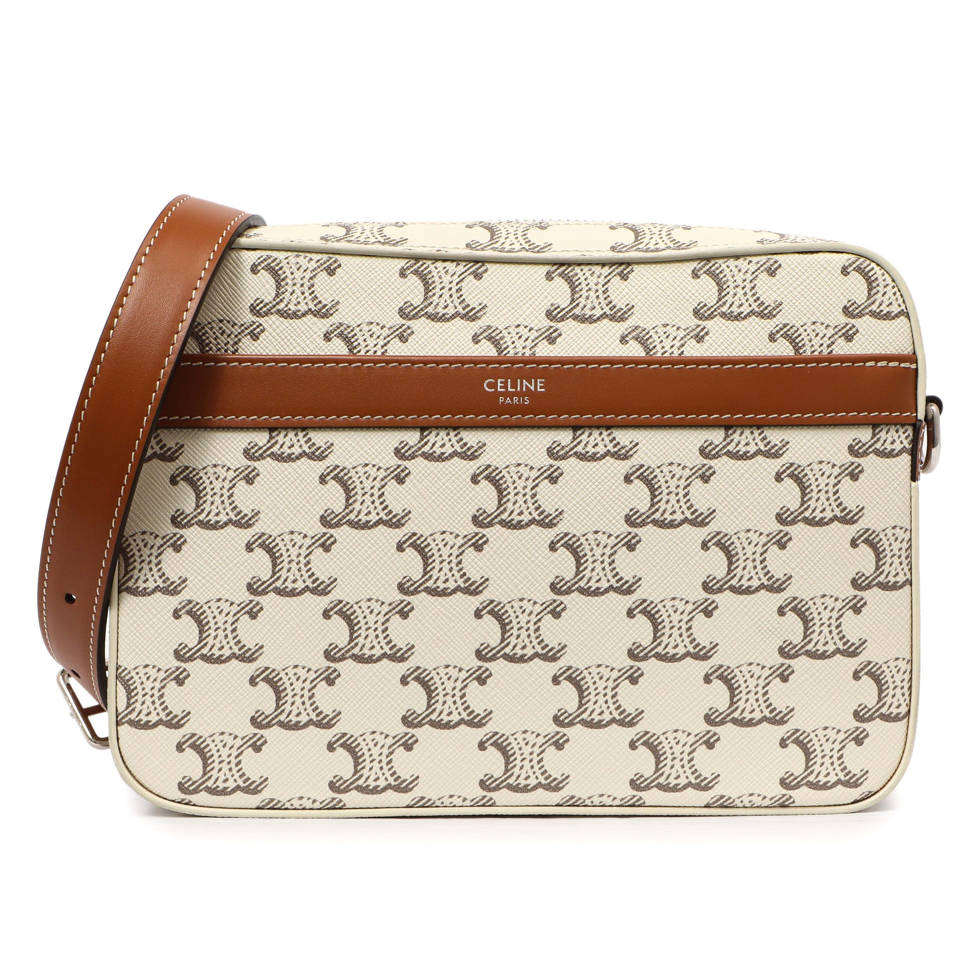 Exclusive Celine White Triomphe Canvas Small Messenger — Front View
