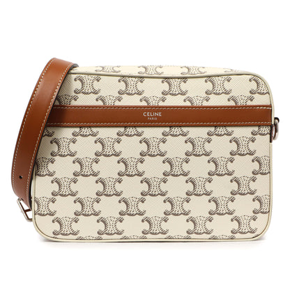 Exclusive Celine White Triomphe Canvas Small Messenger — Front View