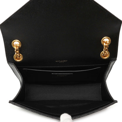 Exclusive Saint Laurent Black Grain De Poudre Matelasse Chevron Medium Triquilt Monogram Satchel — Top View