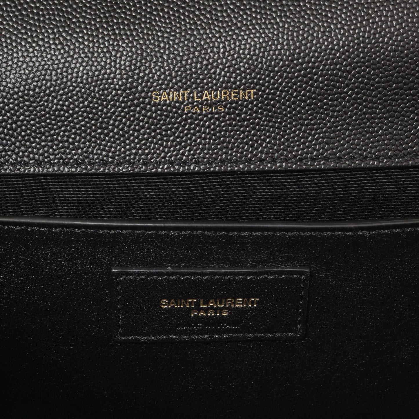 Exclusive Saint Laurent Black Grain De Poudre Matelasse Chevron Medium Triquilt Monogram Satchel — Detail View