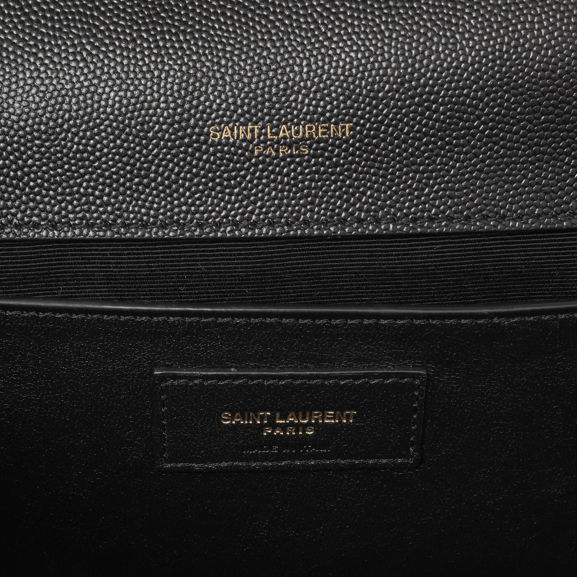 Exclusive Saint Laurent Black Grain De Poudre Matelasse Chevron Medium Triquilt Monogram Satchel — Detail View
