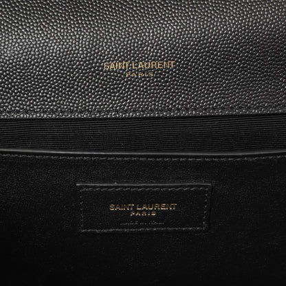 Exclusive Saint Laurent Black Grain De Poudre Matelasse Chevron Medium Triquilt Monogram Satchel — Detail View