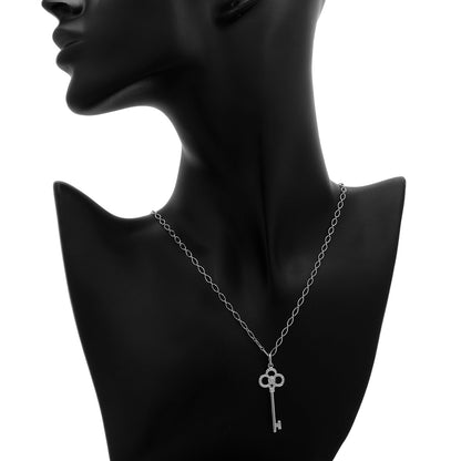 Exclusive Tiffany & Co. 18K White Gold Diamond 1.5" Crown Key Pendant — Detail View
