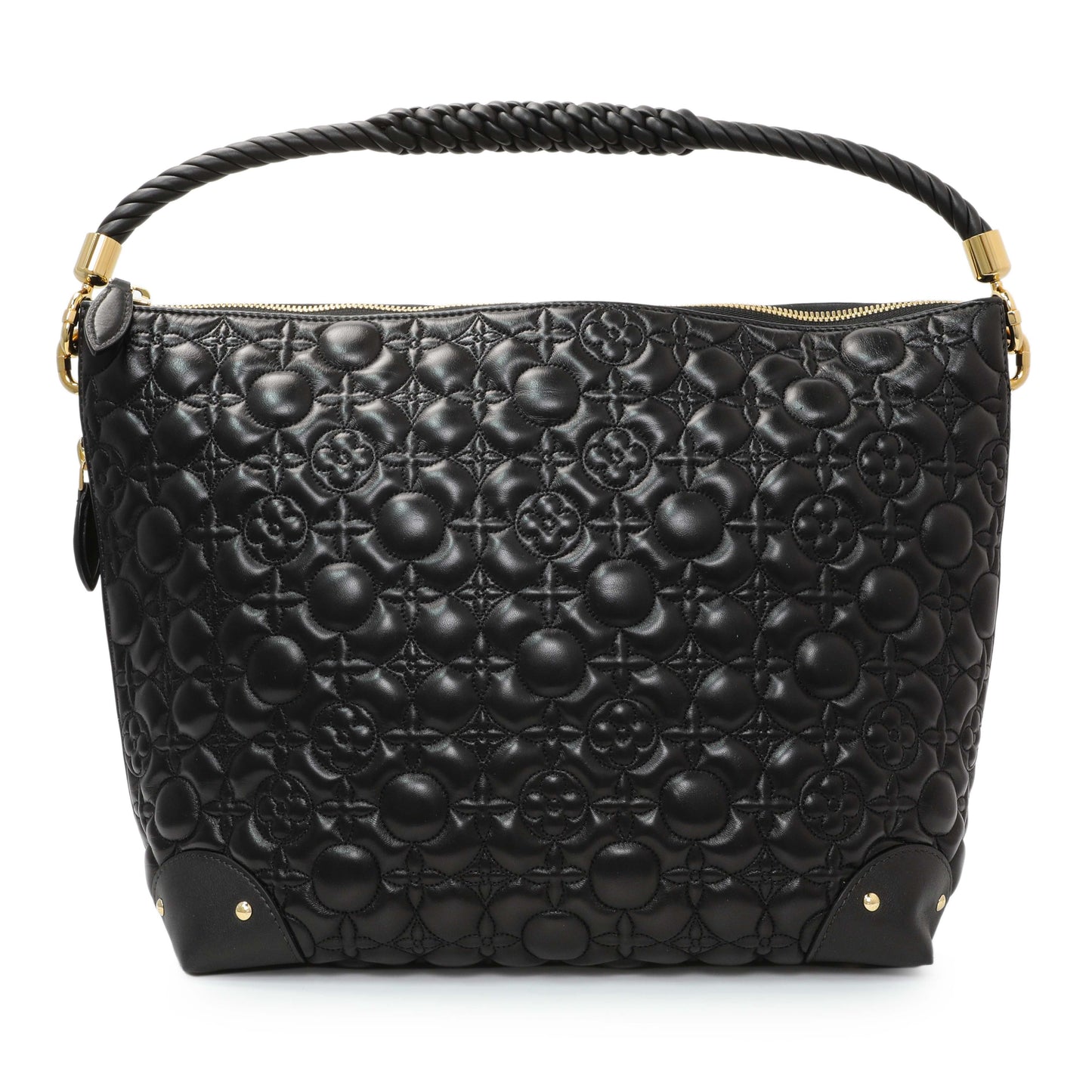 Exclusive Louis Vuitton Black Lambskin Quilted Flowers Triangle Softy — Front View