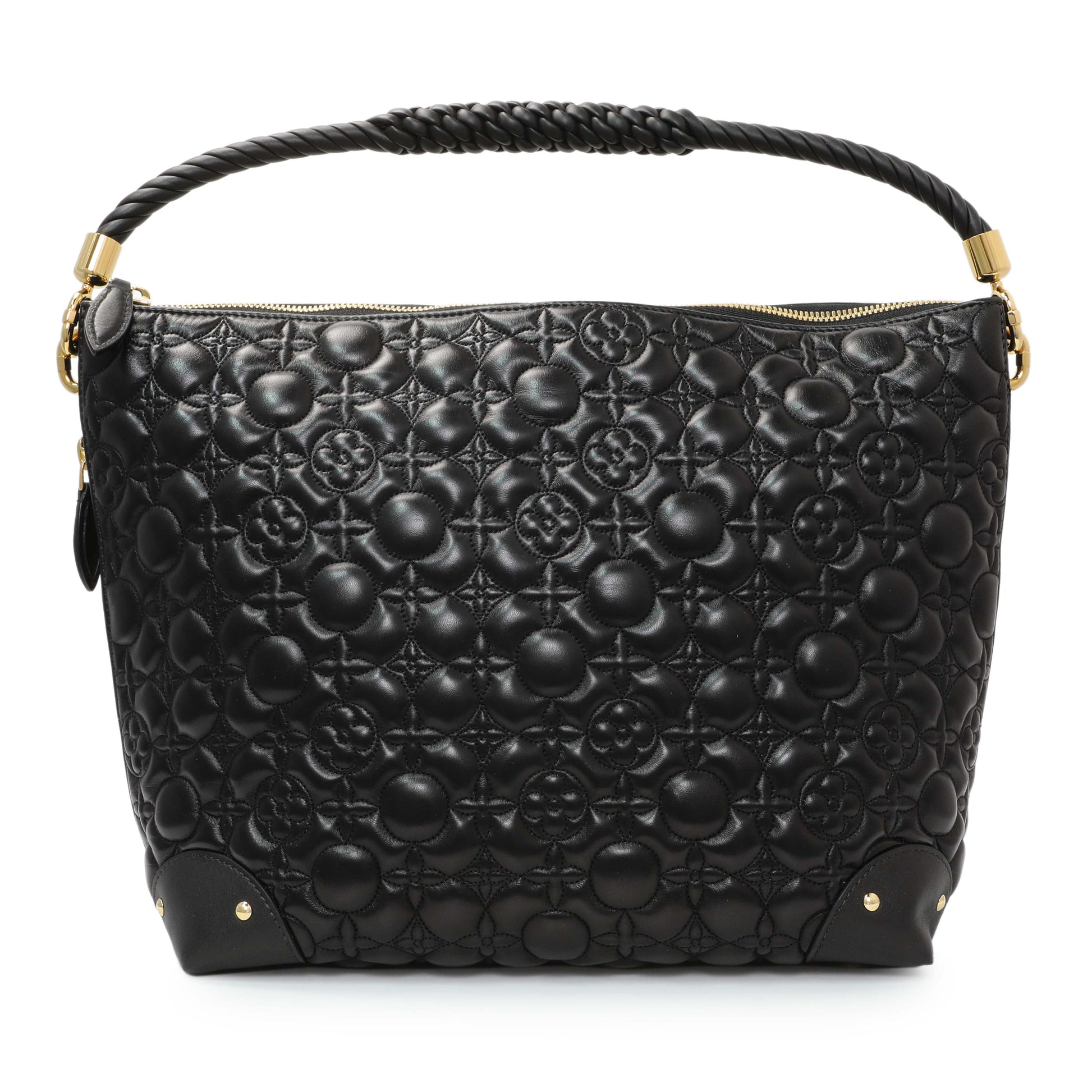 Exclusive Louis Vuitton Black Lambskin Quilted Flowers Triangle Softy — Front View