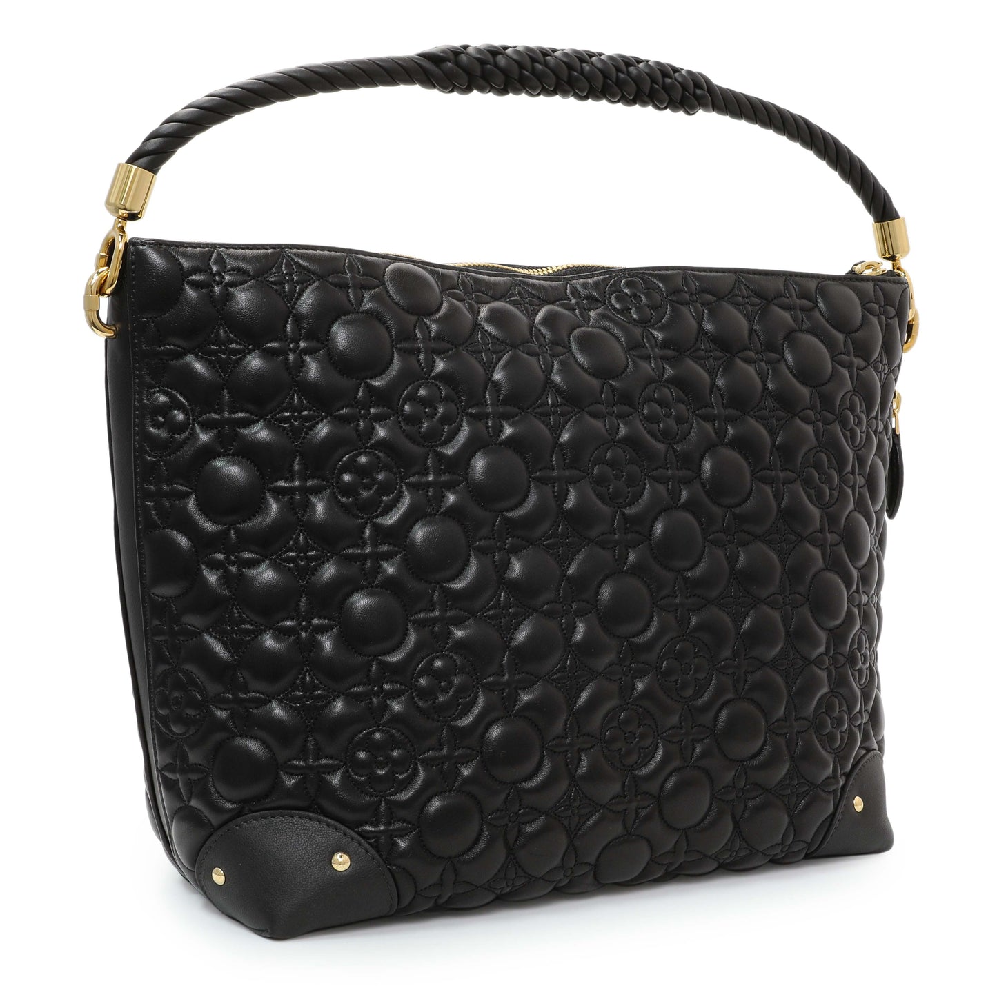 Exclusive Louis Vuitton Black Lambskin Quilted Flowers Triangle Softy — Side View