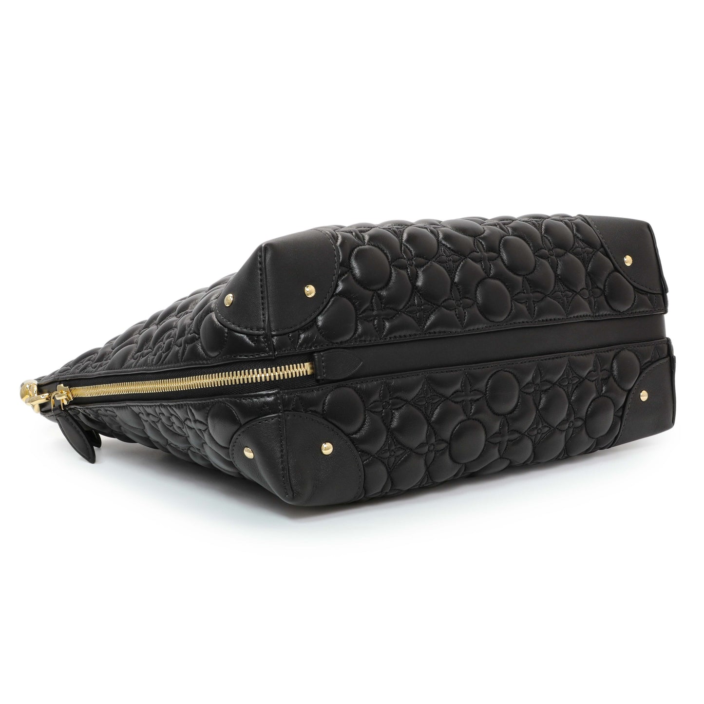 Exclusive Louis Vuitton Black Lambskin Quilted Flowers Triangle Softy — Back View