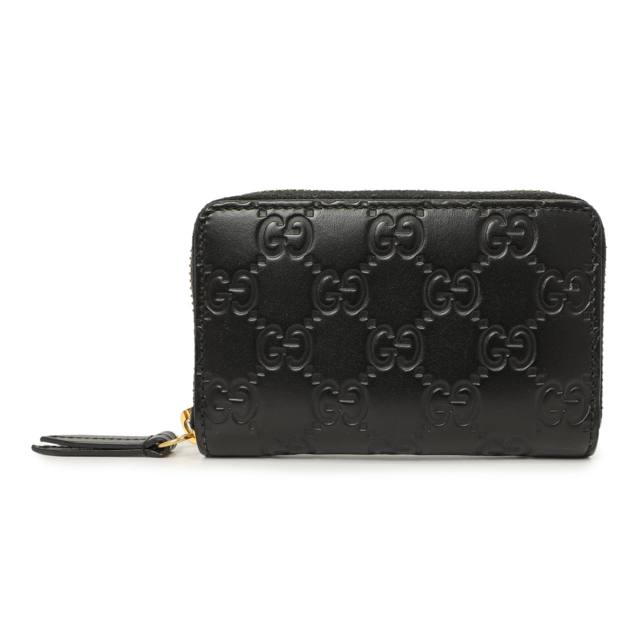 Exclusive Gucci Black Guccissima Zip Around Card Case — Front View