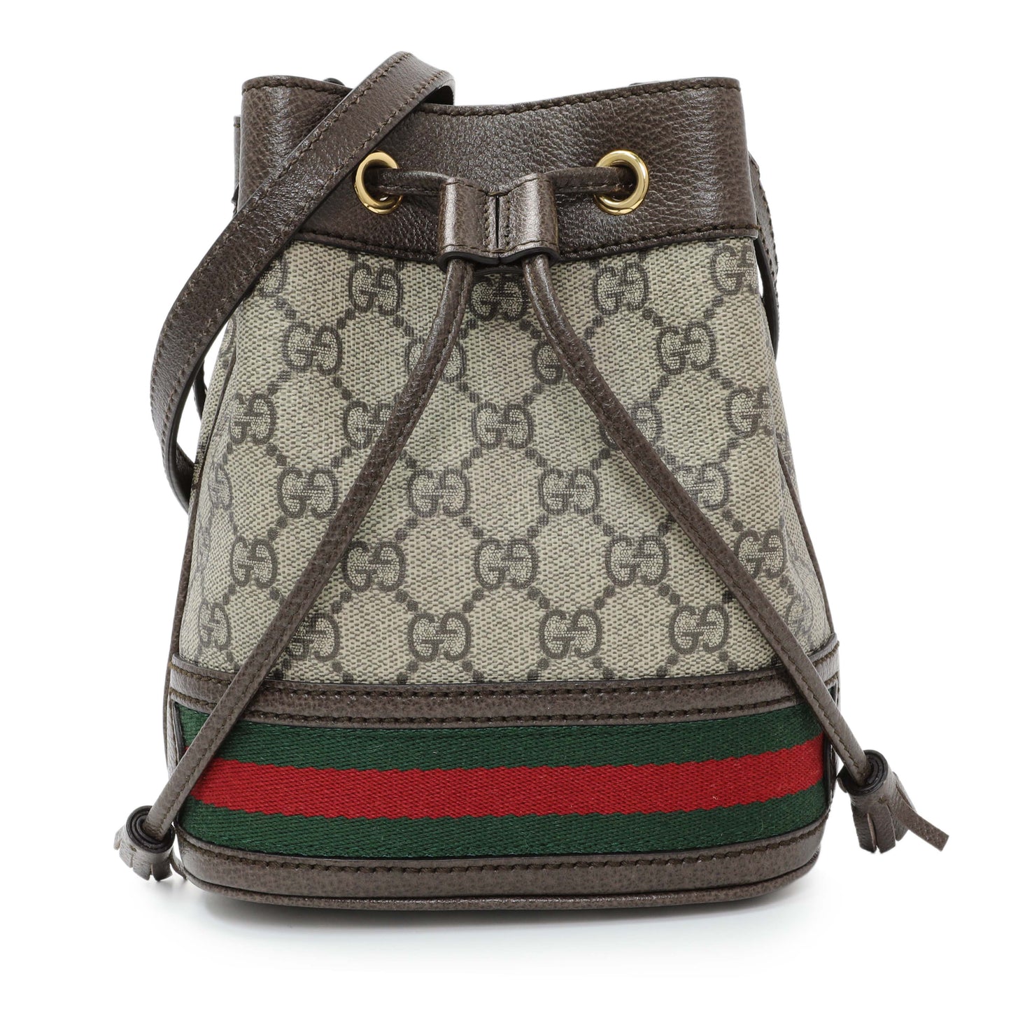 Exclusive Gucci GG Supreme Monogram Web Mini Ophidia Bucket Bag — Front View