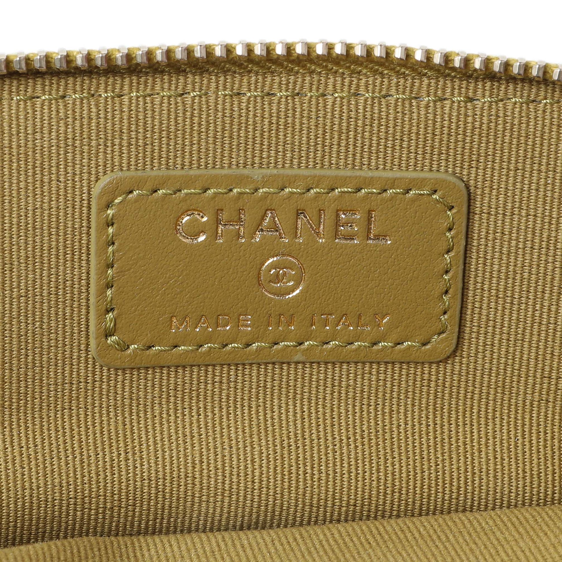 Exclusive Chanel Khaki Green Caviar Crystal CC Zipped Coin Purse — Detail View
