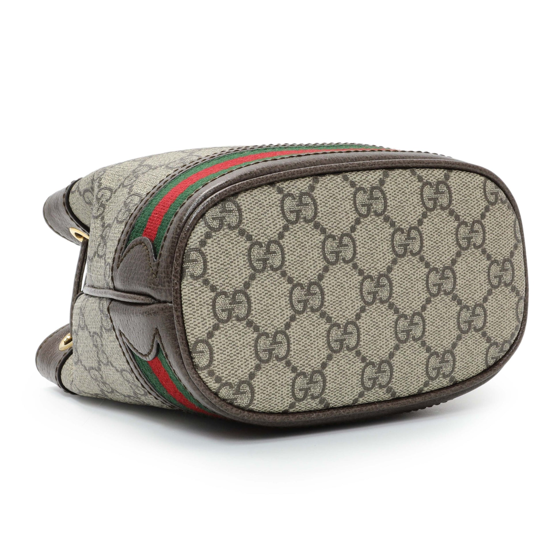 Exclusive Gucci GG Supreme Monogram Web Mini Ophidia Bucket Bag — Back View