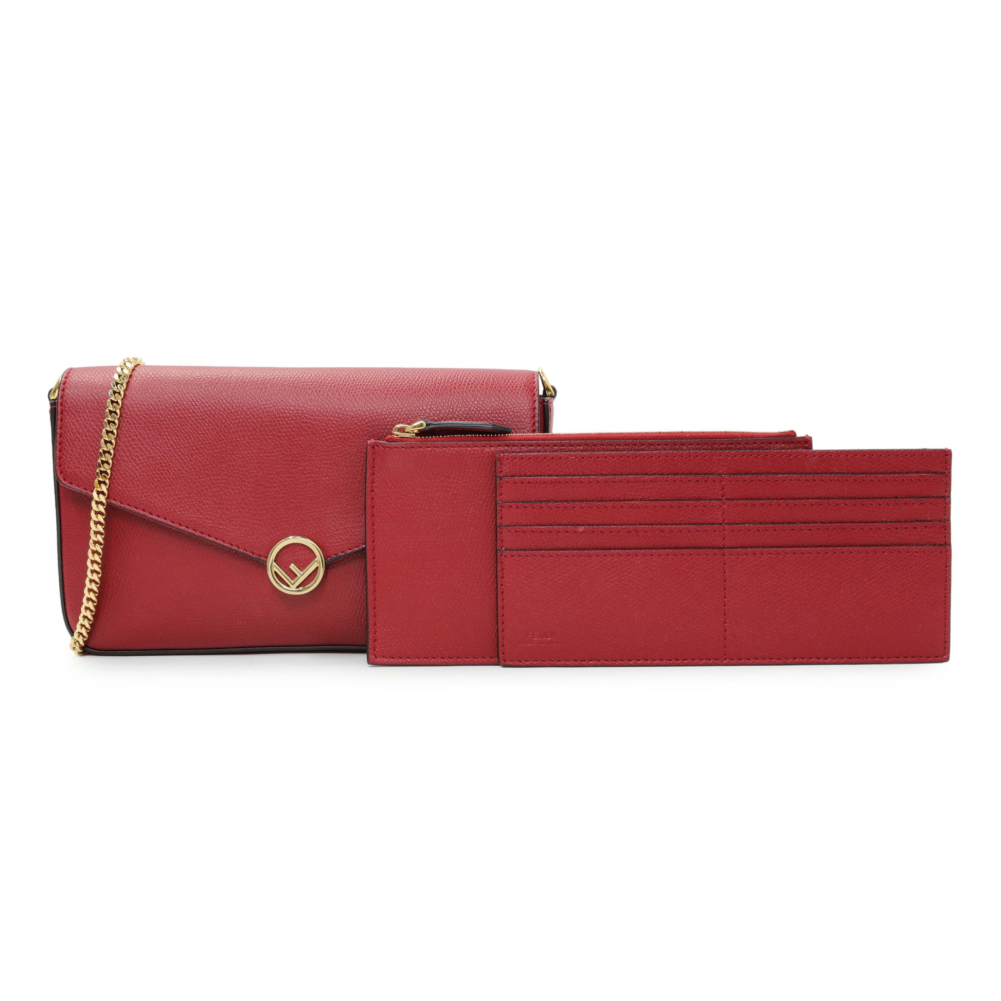 Exclusive Fendi Red Vitello Cruise F is Fendi Wallet on Chain — Front View