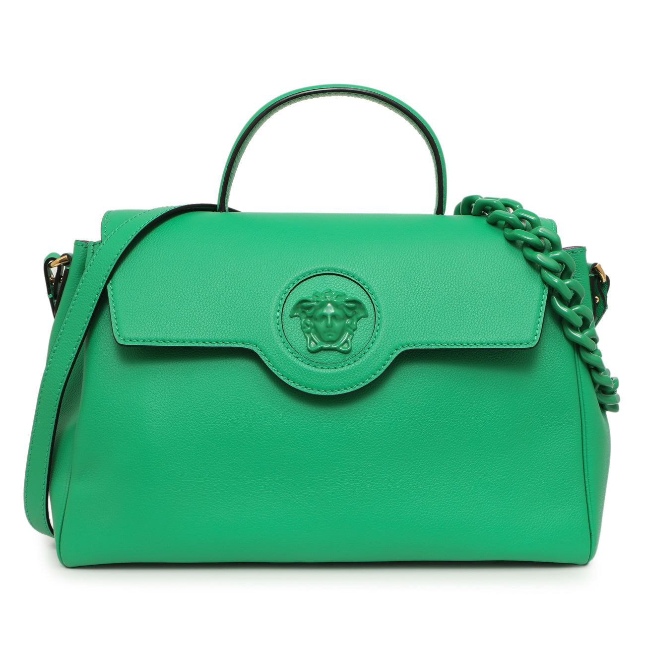 Exclusive Versace Green Calfskin Large La Medusa Top Handle — Front View