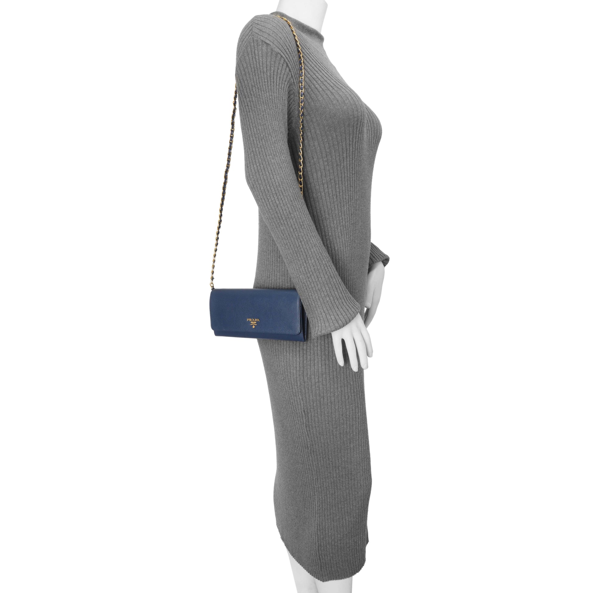 Exclusive Prada Blue Saffiano Chain Wallet — Alternate View 7