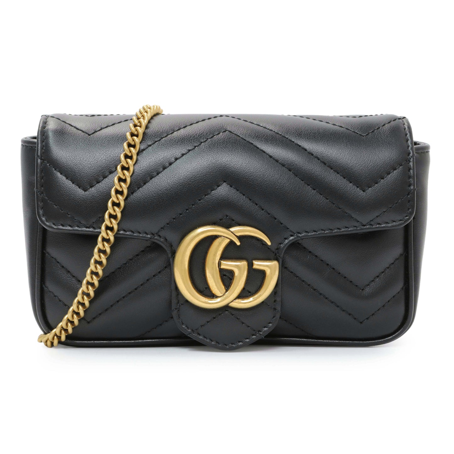 Exclusive Gucci Black Calfskin Matelasse Super Mini GG Marmont — Front View