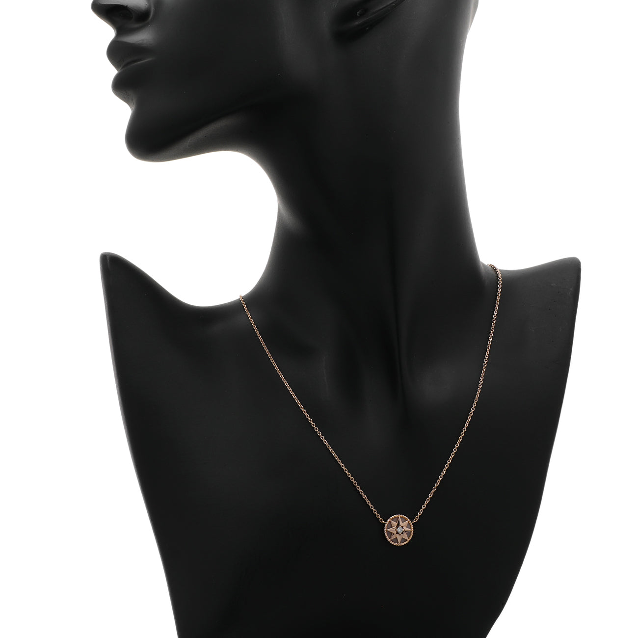Exclusive Christian Dior 18K Rose Gold Diamond Pink Opal Rose des Vents Necklace — Detail View
