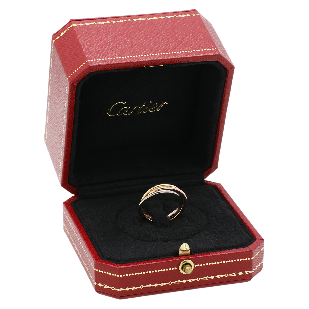 Exclusive Cartier 18K White Yellow Rose Gold Trinity XS Ring — Top View