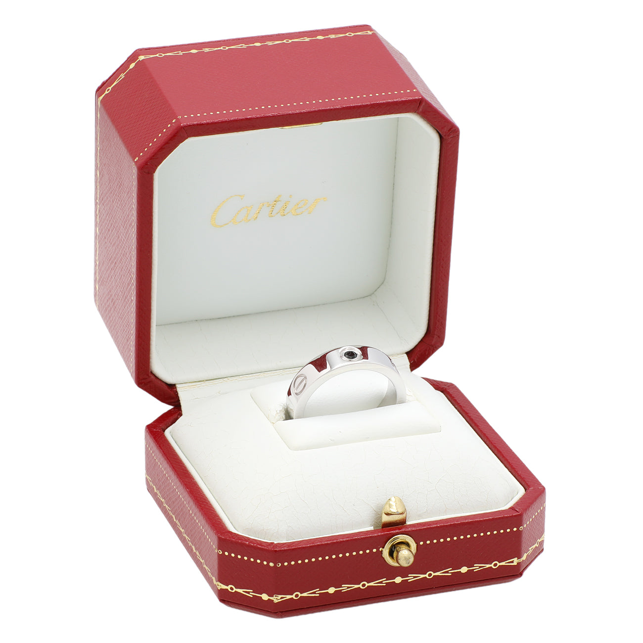 Exclusive Cartier 18K White Gold Sapphire Classic Love Ring — Top View