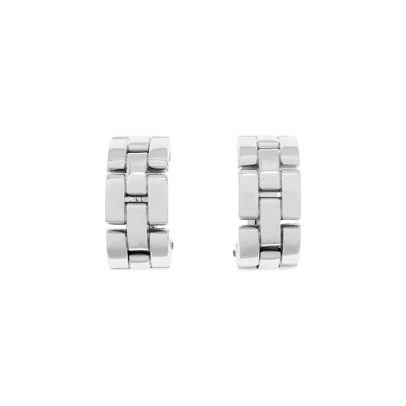 Exclusive Cartier 18K White Gold Panthere Maillon Earrings — Front View