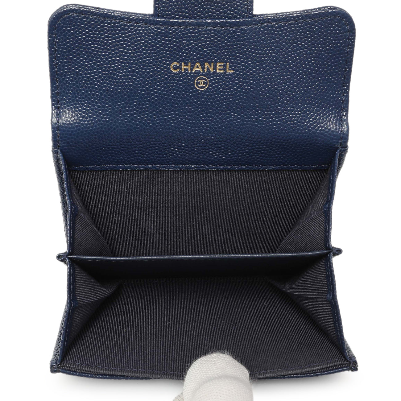 Exclusive Chanel Blue Quilted Caviar Flap Card Holder Wallet — Top View