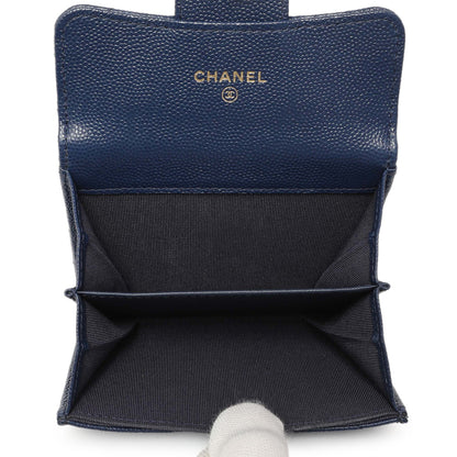 Exclusive Chanel Blue Quilted Caviar Flap Card Holder Wallet — Top View