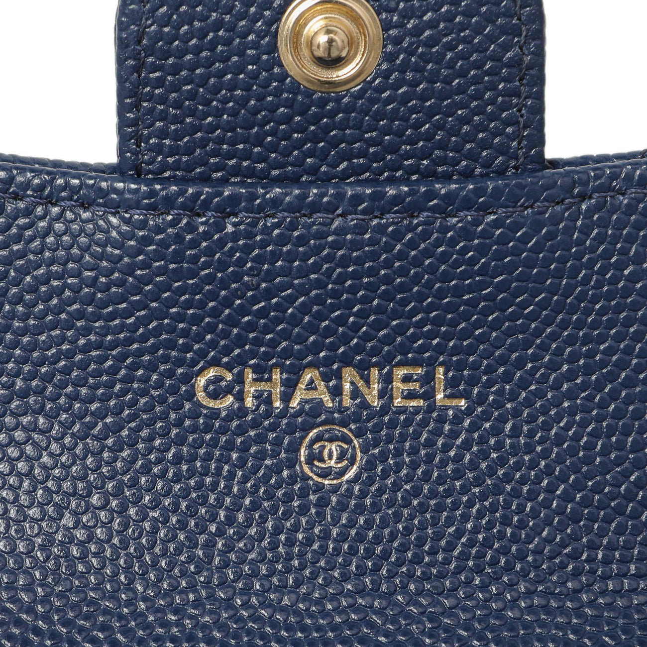 Exclusive Chanel Blue Quilted Caviar Flap Card Holder Wallet — Detail View