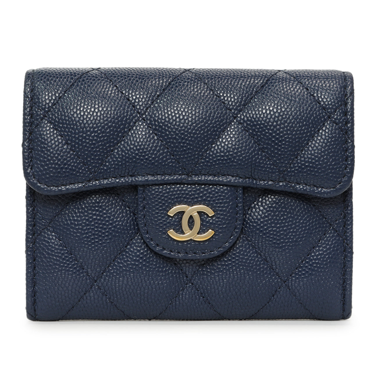 Exclusive Chanel Blue Quilted Caviar Flap Card Holder Wallet — Front View