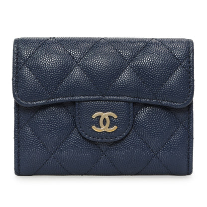 Exclusive Chanel Blue Quilted Caviar Flap Card Holder Wallet — Front View