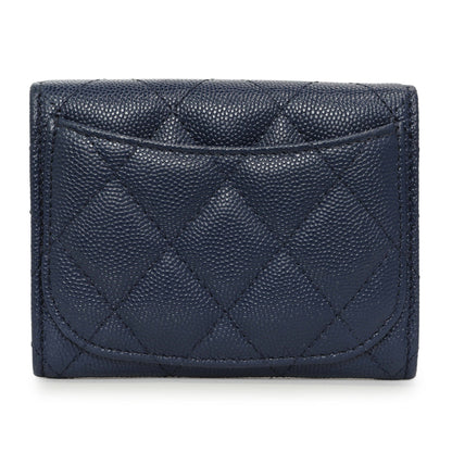 Exclusive Chanel Blue Quilted Caviar Flap Card Holder Wallet — Side View