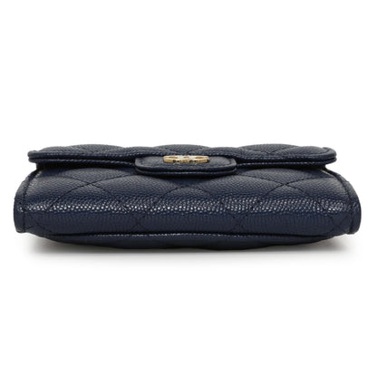 Exclusive Chanel Blue Quilted Caviar Flap Card Holder Wallet — Back View