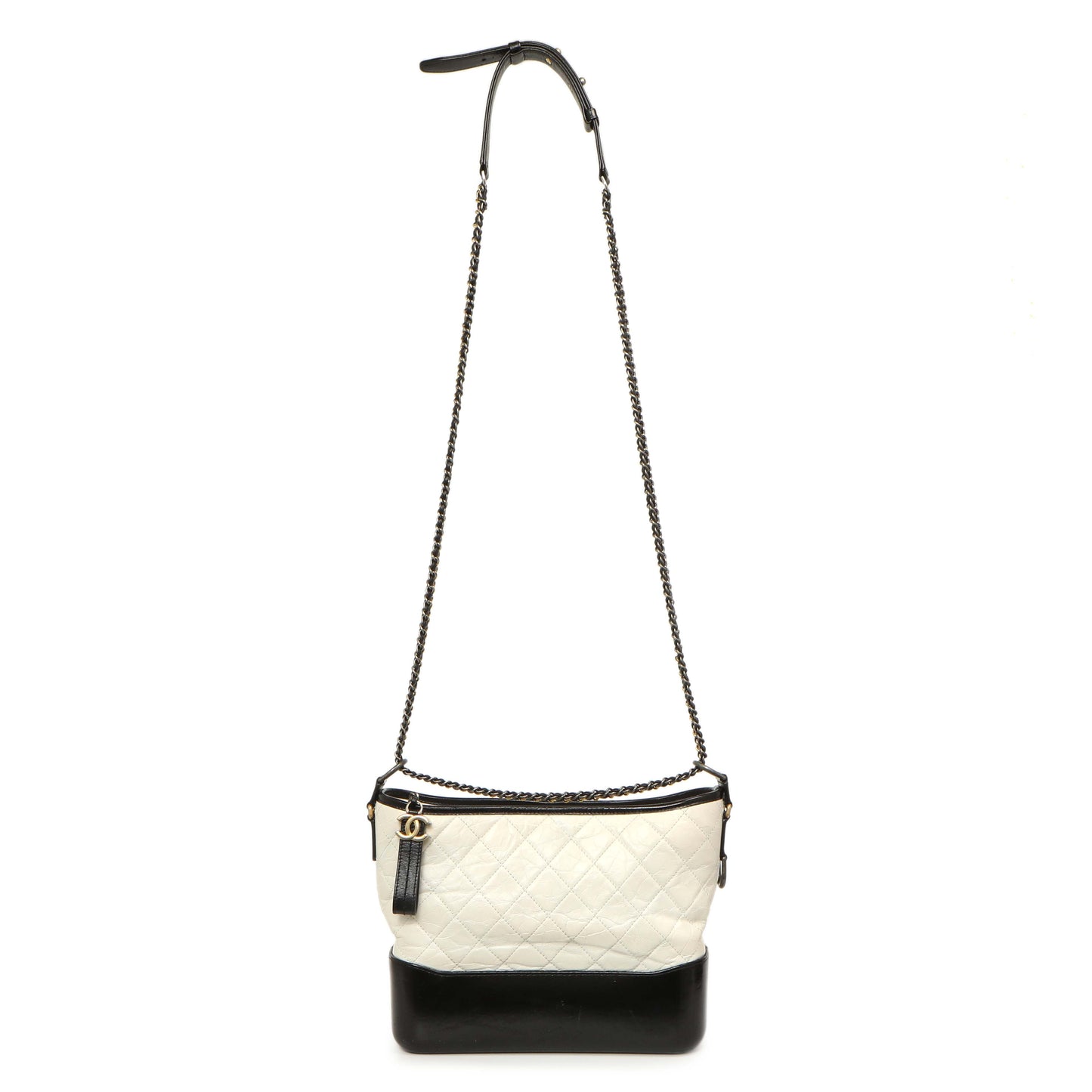 Exclusive Chanel White Black Aged Calfskin Medium Gabrielle Hobo — Front View