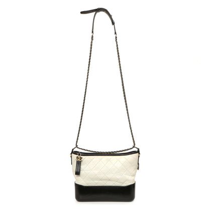 Exclusive Chanel White Black Aged Calfskin Medium Gabrielle Hobo — Front View