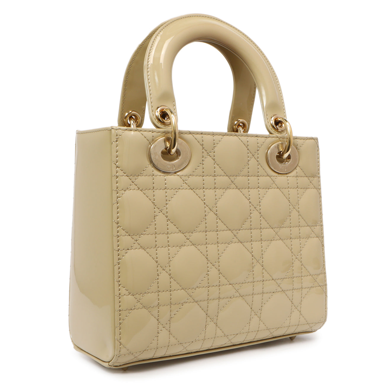Exclusive Christian Dior Beige Patent Cannage Small Lady Dior — Side View
