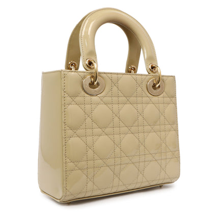 Exclusive Christian Dior Beige Patent Cannage Small Lady Dior — Side View