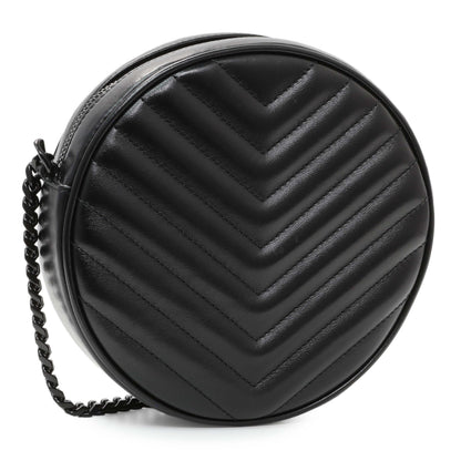 Exclusive Saint Laurent Black Calfskin Matelasse Chevron Round Vinyle Camera Bag — Side View