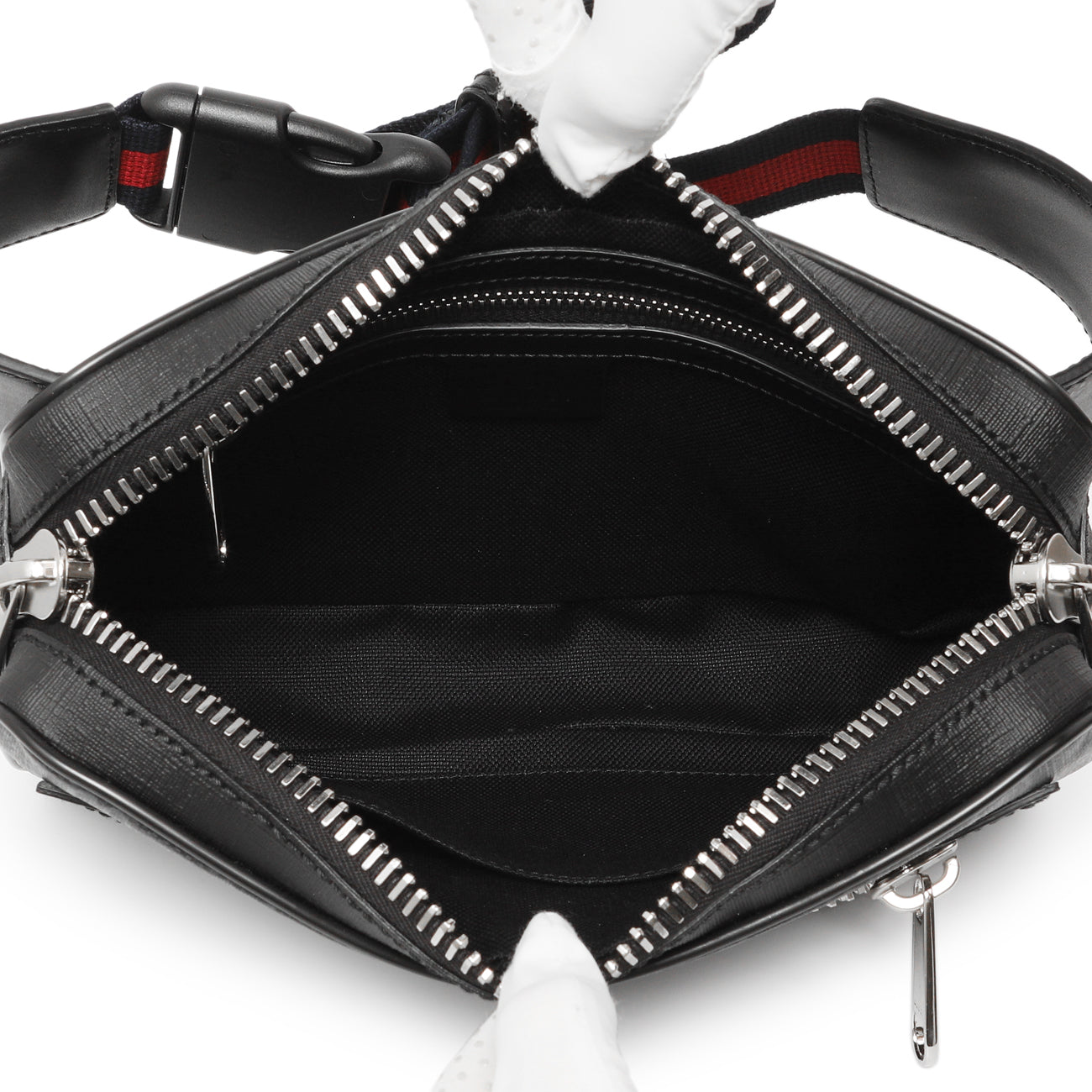 Exclusive Gucci Black Soft GG Supreme Monogram Web Belt Bag — Top View