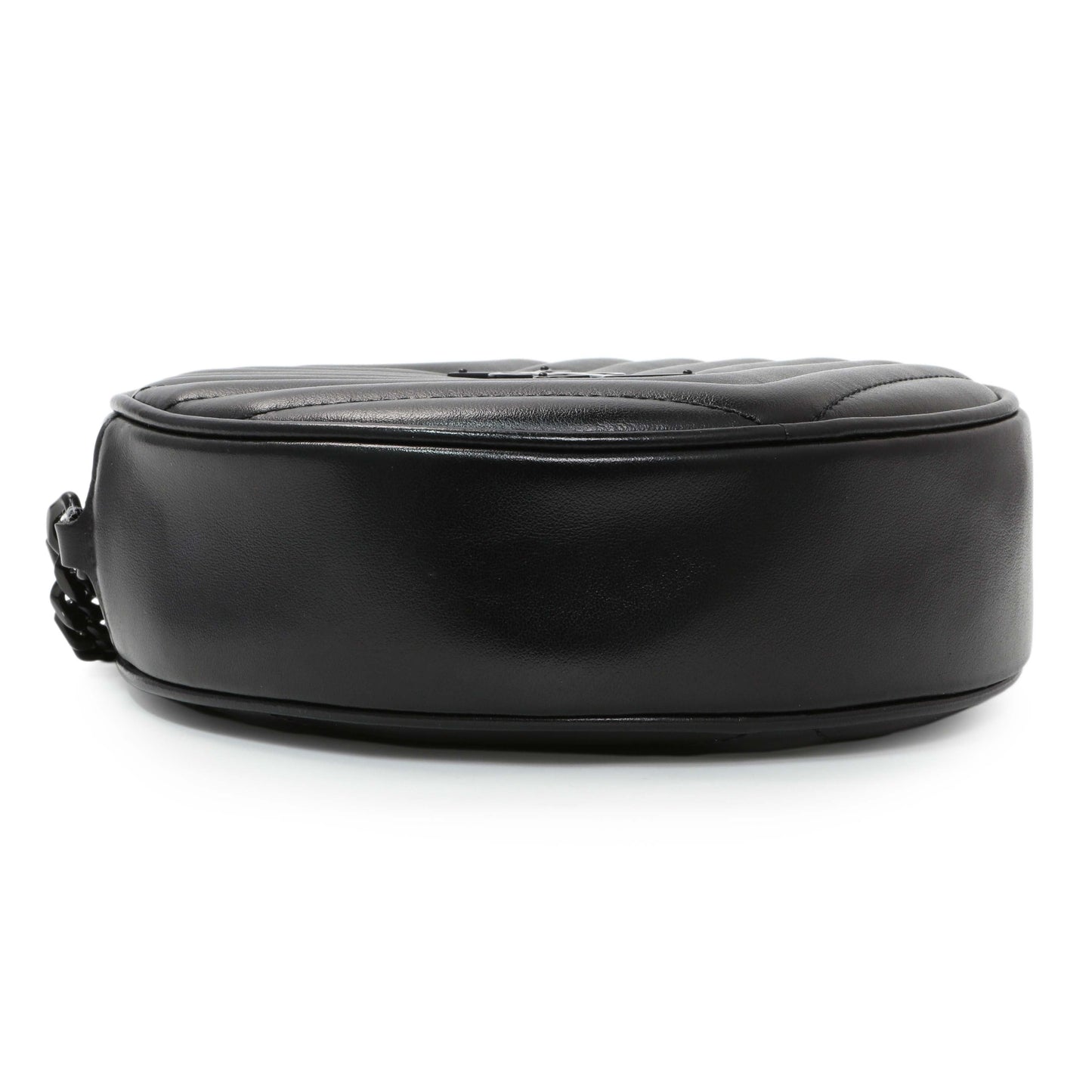 Exclusive Saint Laurent Black Calfskin Matelasse Chevron Round Vinyle Camera Bag — Back View