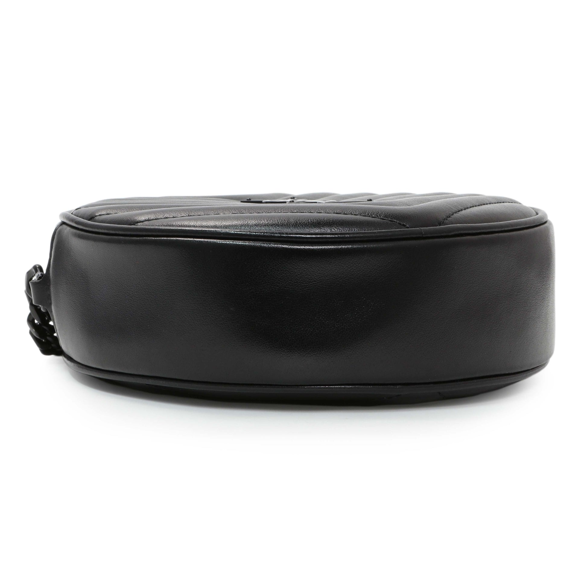 Exclusive Saint Laurent Black Calfskin Matelasse Chevron Round Vinyle Camera Bag — Back View
