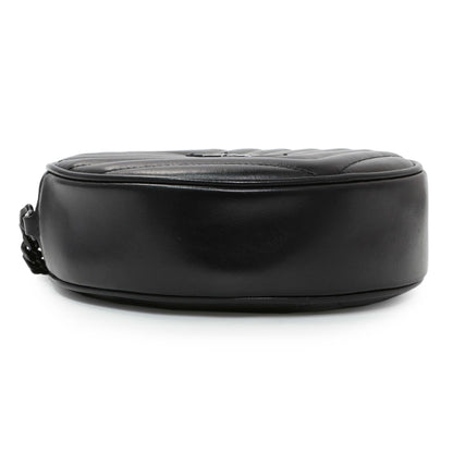 Exclusive Saint Laurent Black Calfskin Matelasse Chevron Round Vinyle Camera Bag — Back View